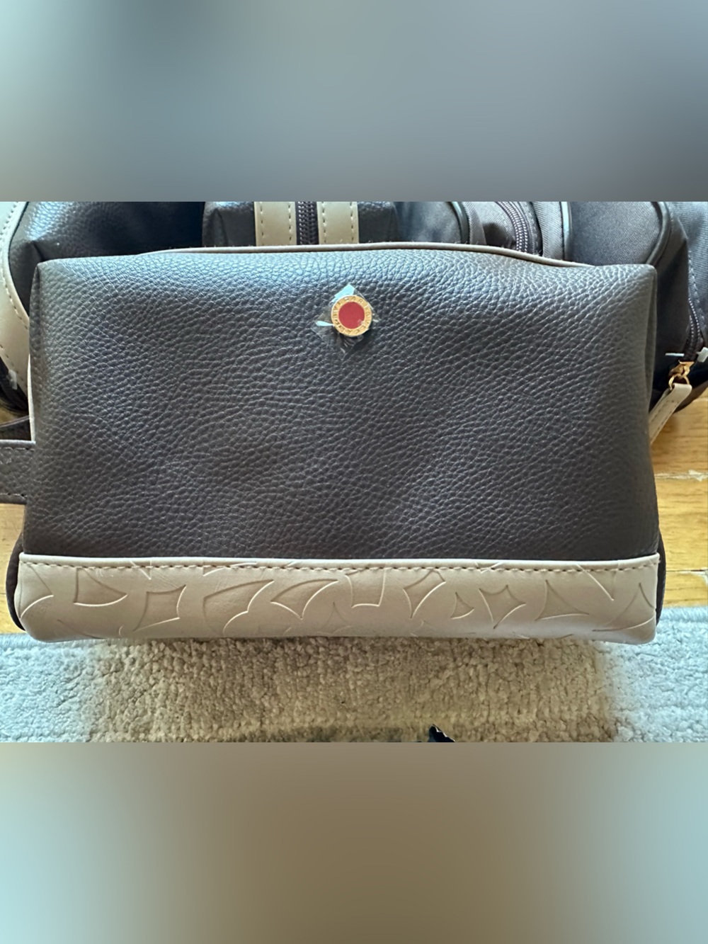 BVLGARI Men's Travel Grooming Kit Brown with Cream Trim NWOT. Unused LEATHER bag
